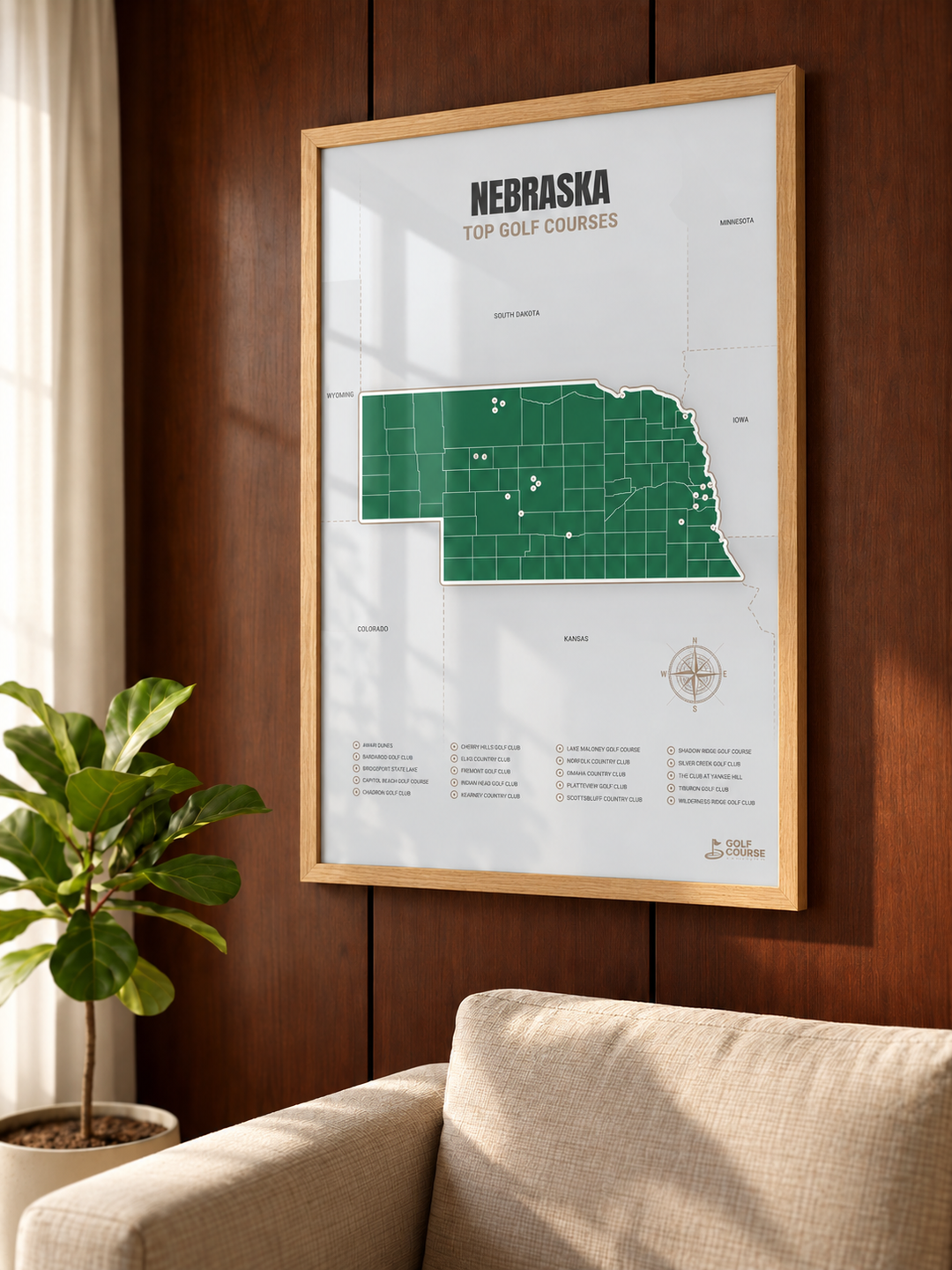 Nebraska golf courses map in Green - Lifestyle Wall