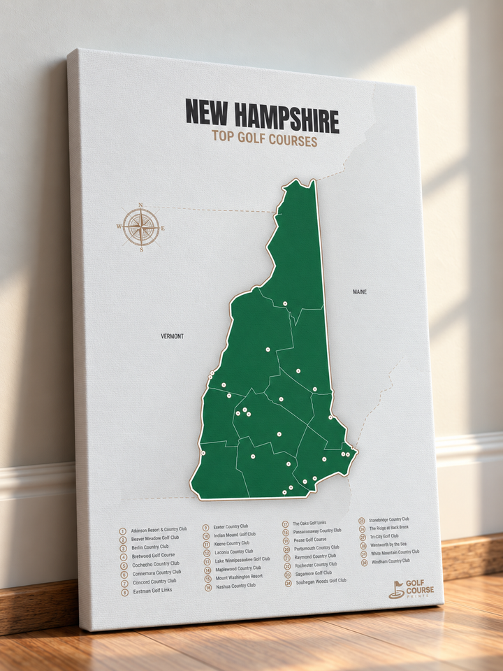 New Hampshire golf courses map in Green - Canvas