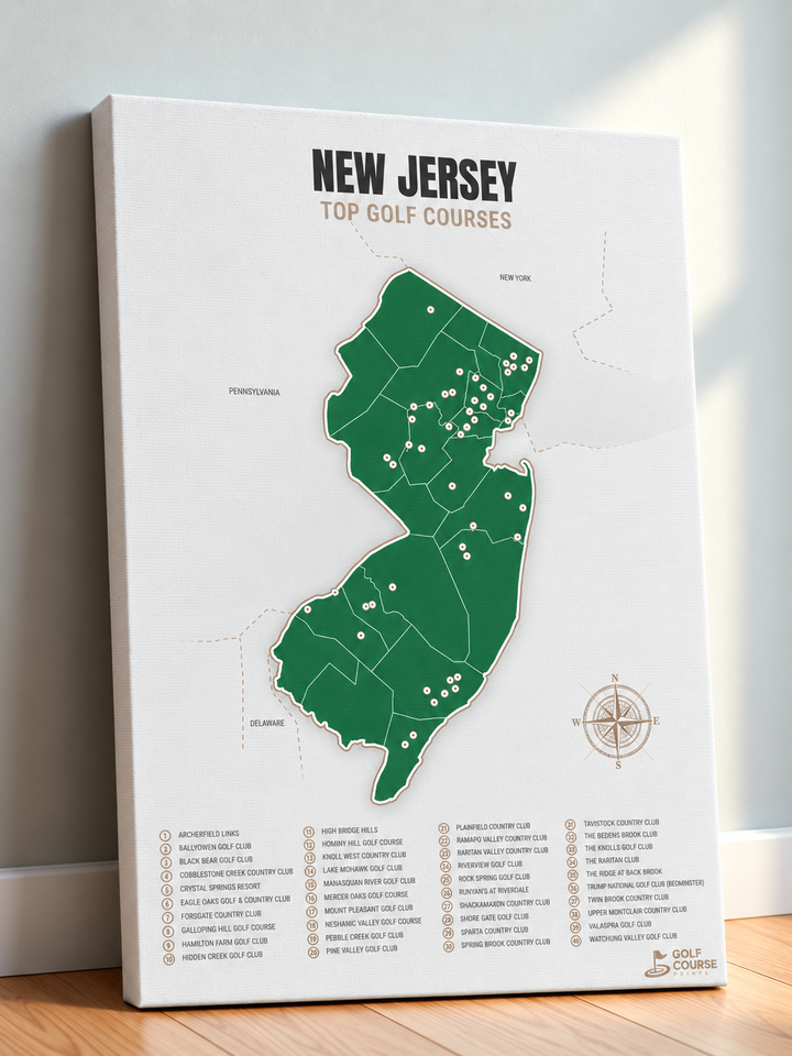 New Jersey golf courses map in Green - Canvas