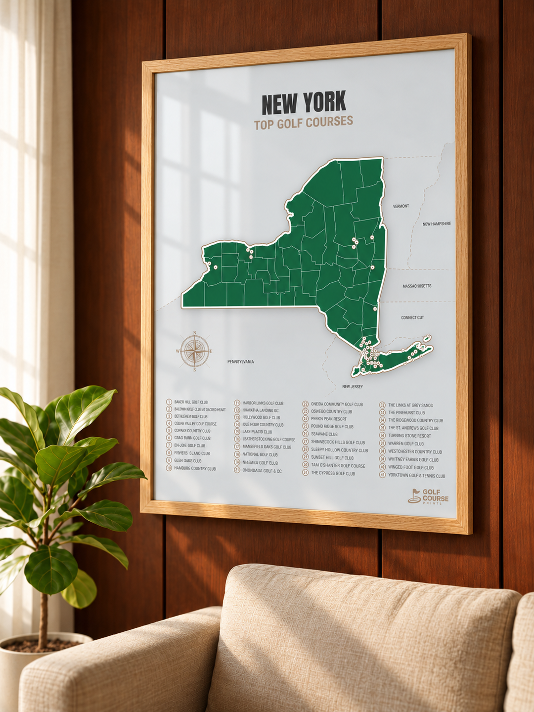 New York golf courses map in Green - Lifestyle Wall