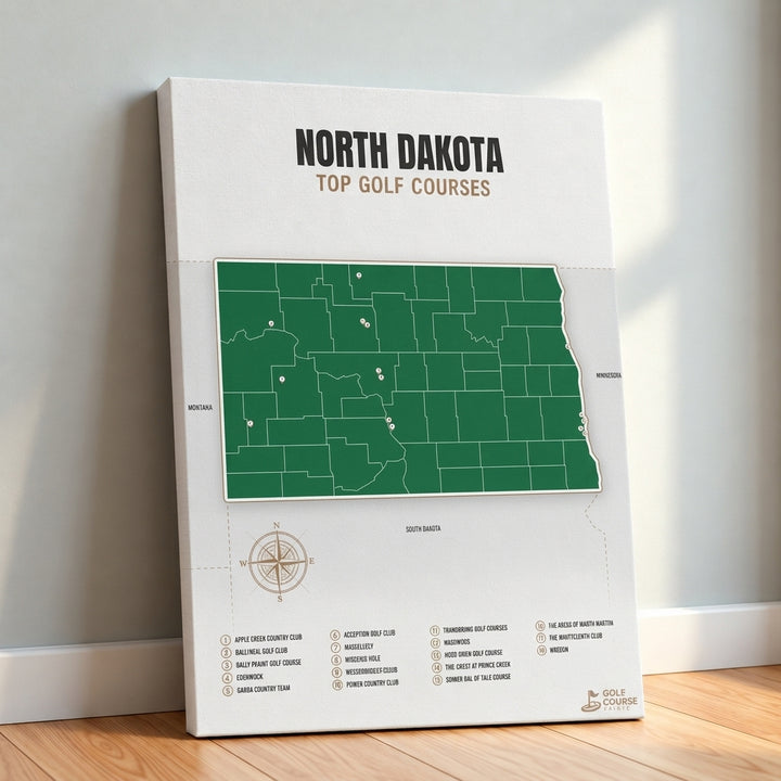 North Dakota golf courses map in Green - Canvas