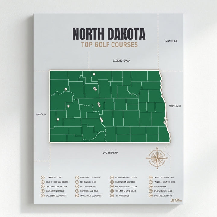 North Dakota golf courses map in Green - Unframed