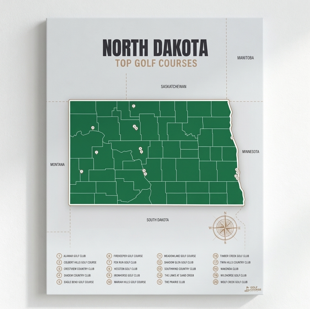 North Dakota golf courses map in Green - Unframed