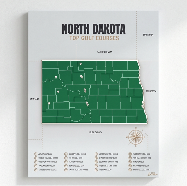 North Dakota golf courses map in Green - Unframed