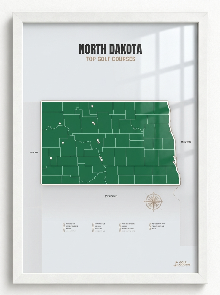 North Dakota golf courses map in Green - Unframed