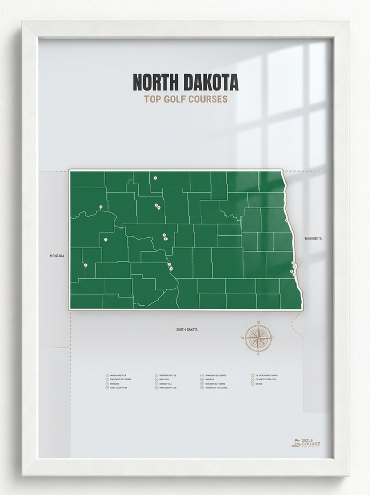 North Dakota golf courses map in Green - Unframed