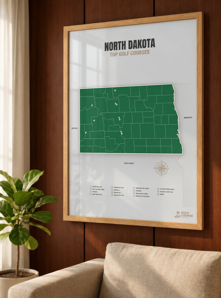 North Dakota golf courses map in Green - Unframed