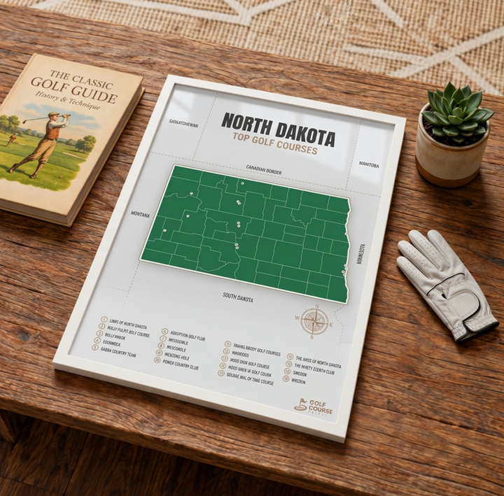 North Dakota golf courses map in Green - Unframed