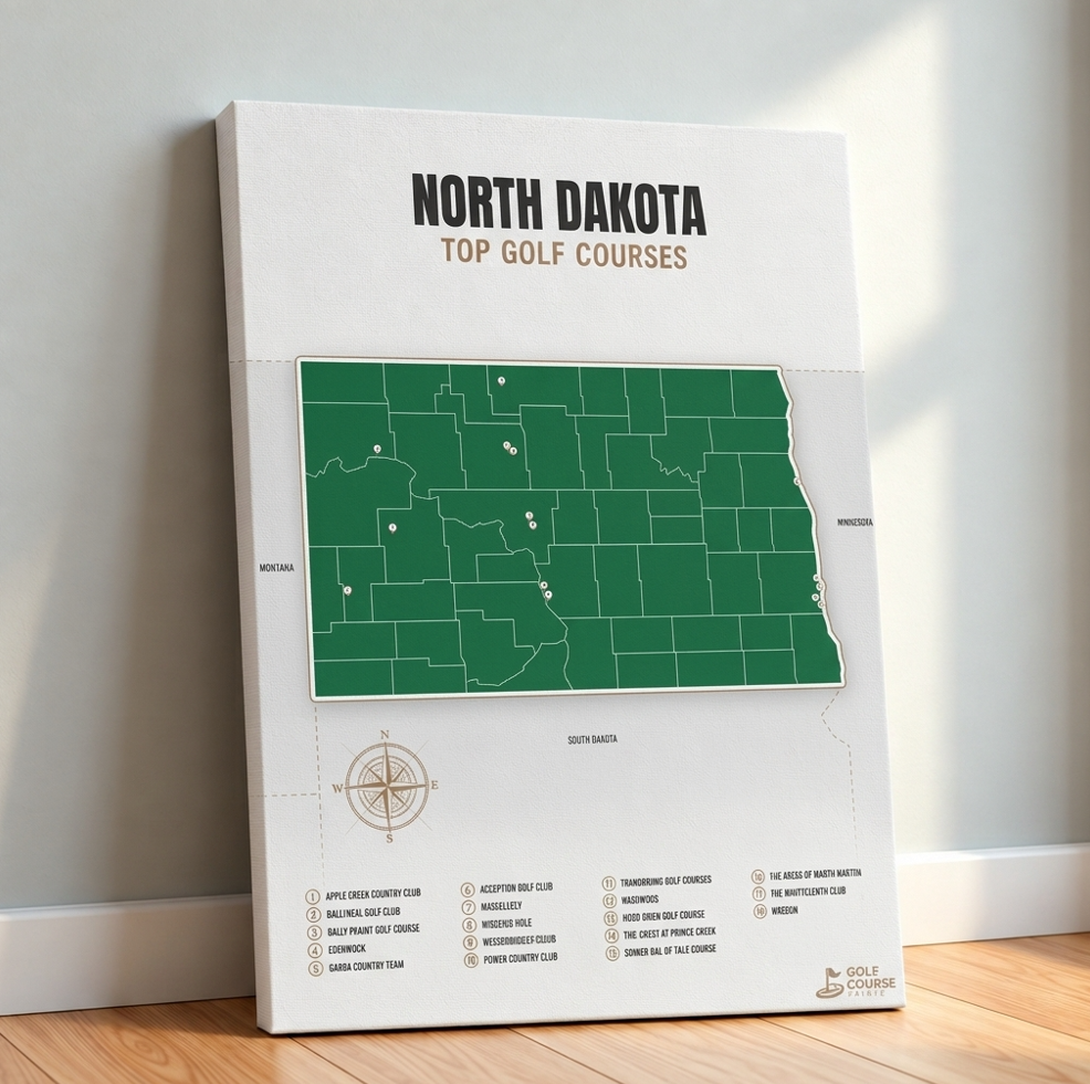 North Dakota golf courses map in Green - Unframed