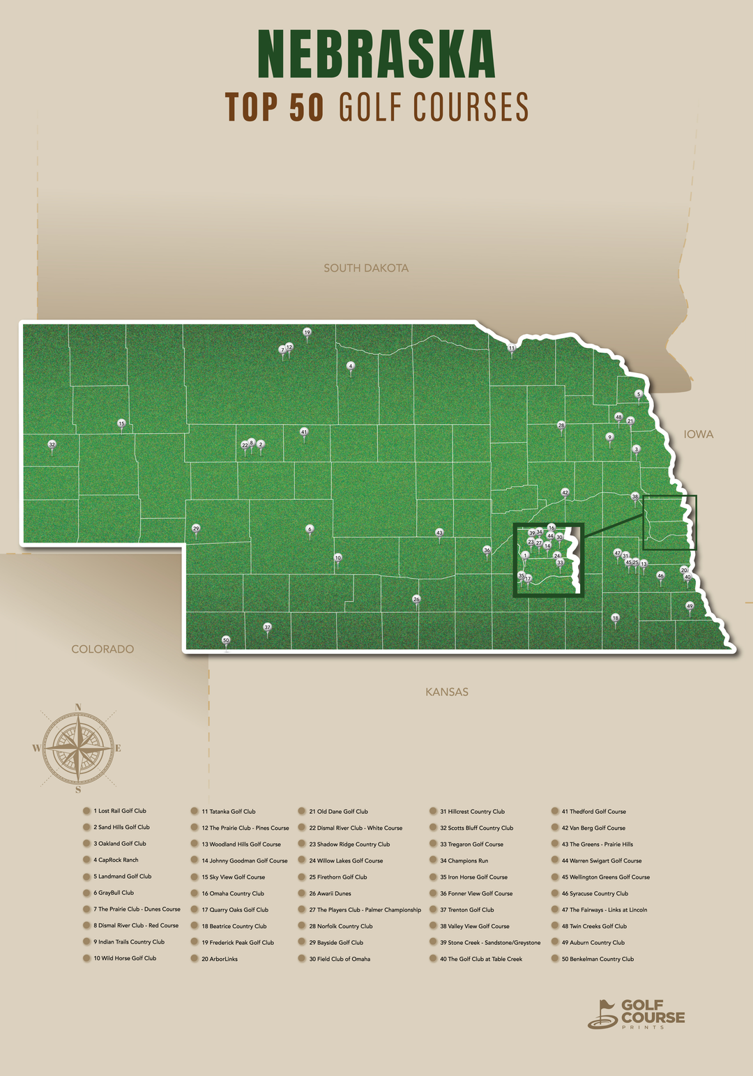 Map of Nebraska Golf Courses