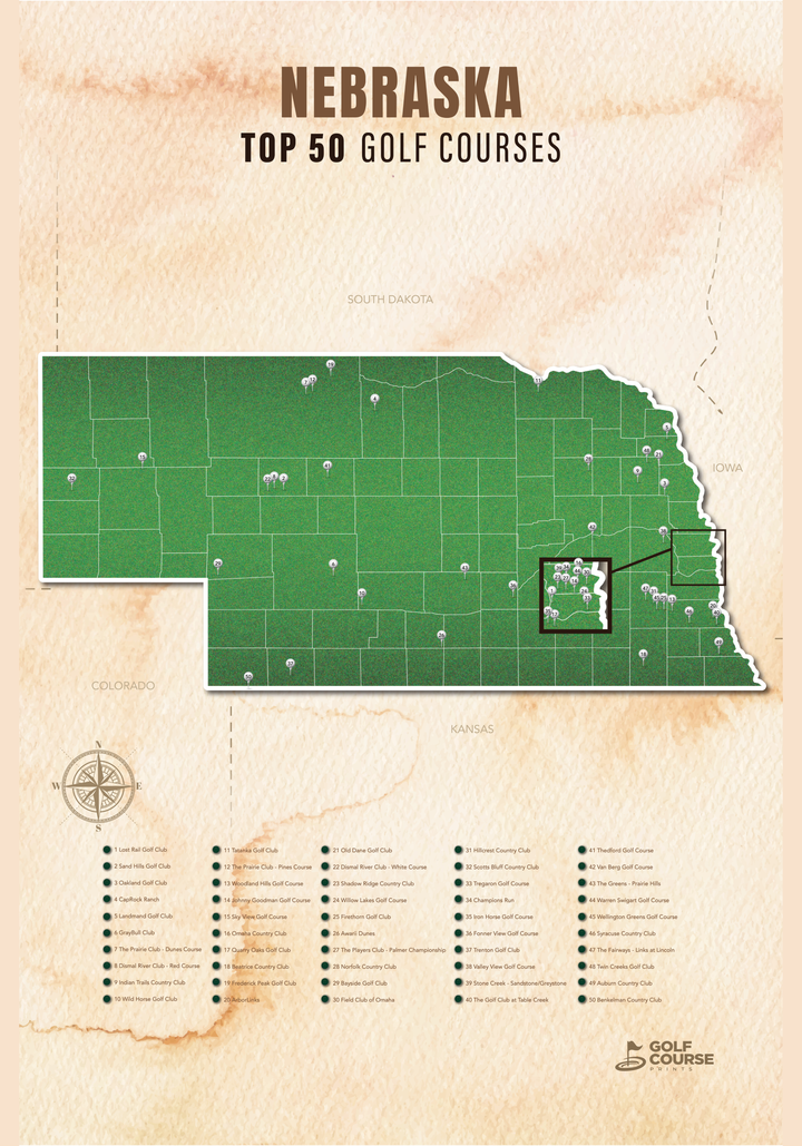 Map of Nebraska Golf Courses