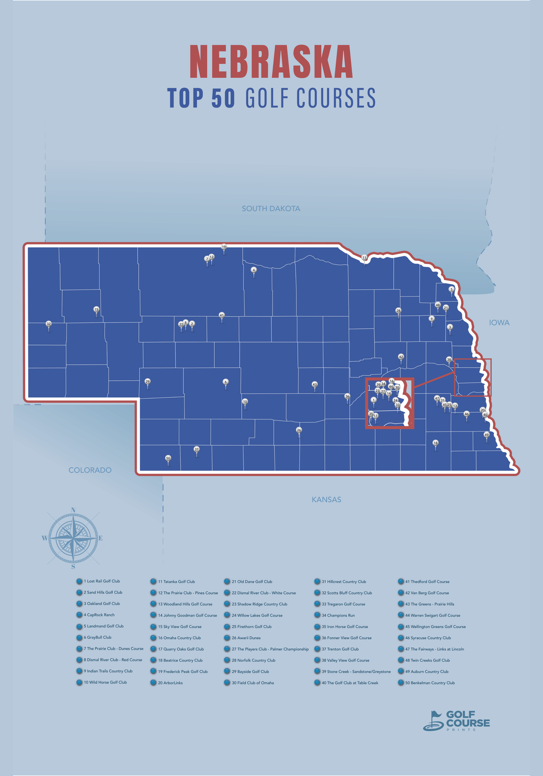 Map of Nebraska Golf Courses