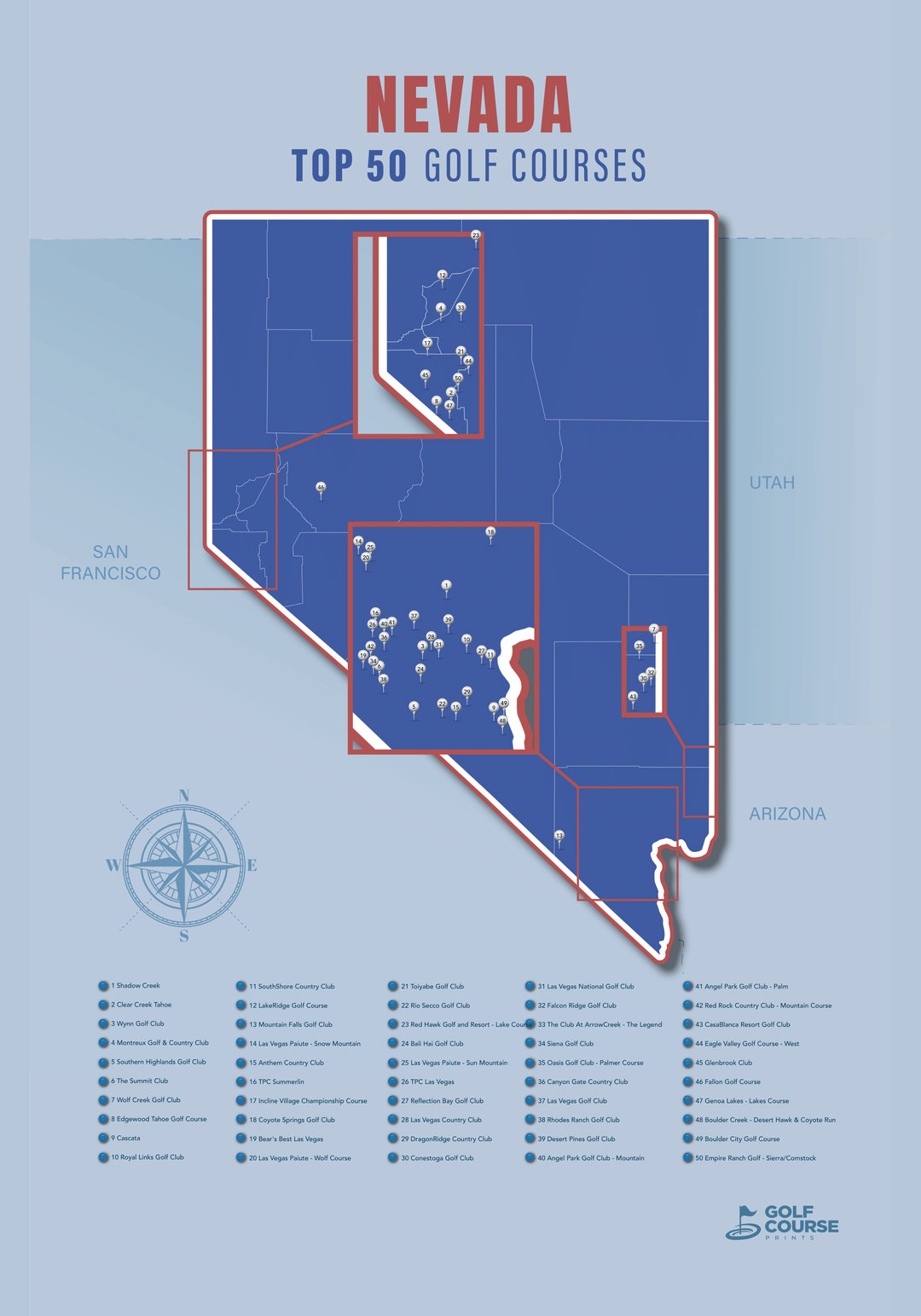Map of Nevada Golf Courses