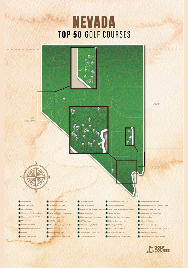 Map of Nevada Golf Courses