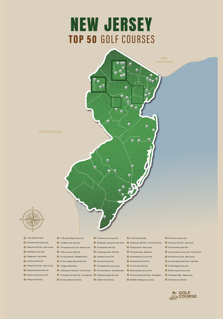 Map of New Jersey Golf Courses
