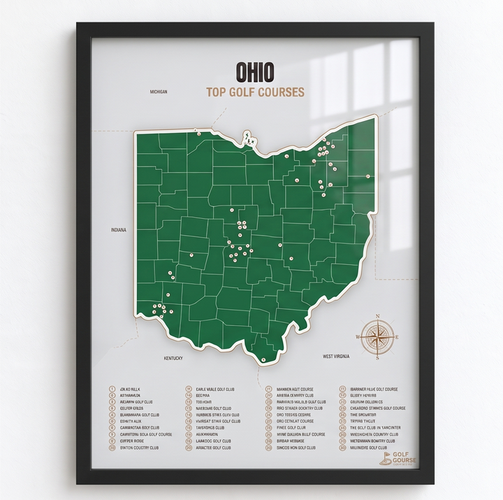 Ohio golf courses map in Green - Black Framed