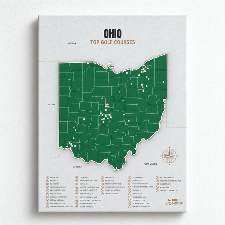 Ohio golf courses map in Green - Unframed