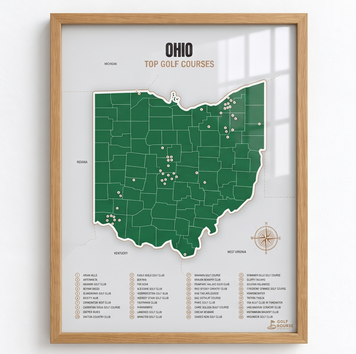 Ohio golf courses map in Green - Wooden Framed