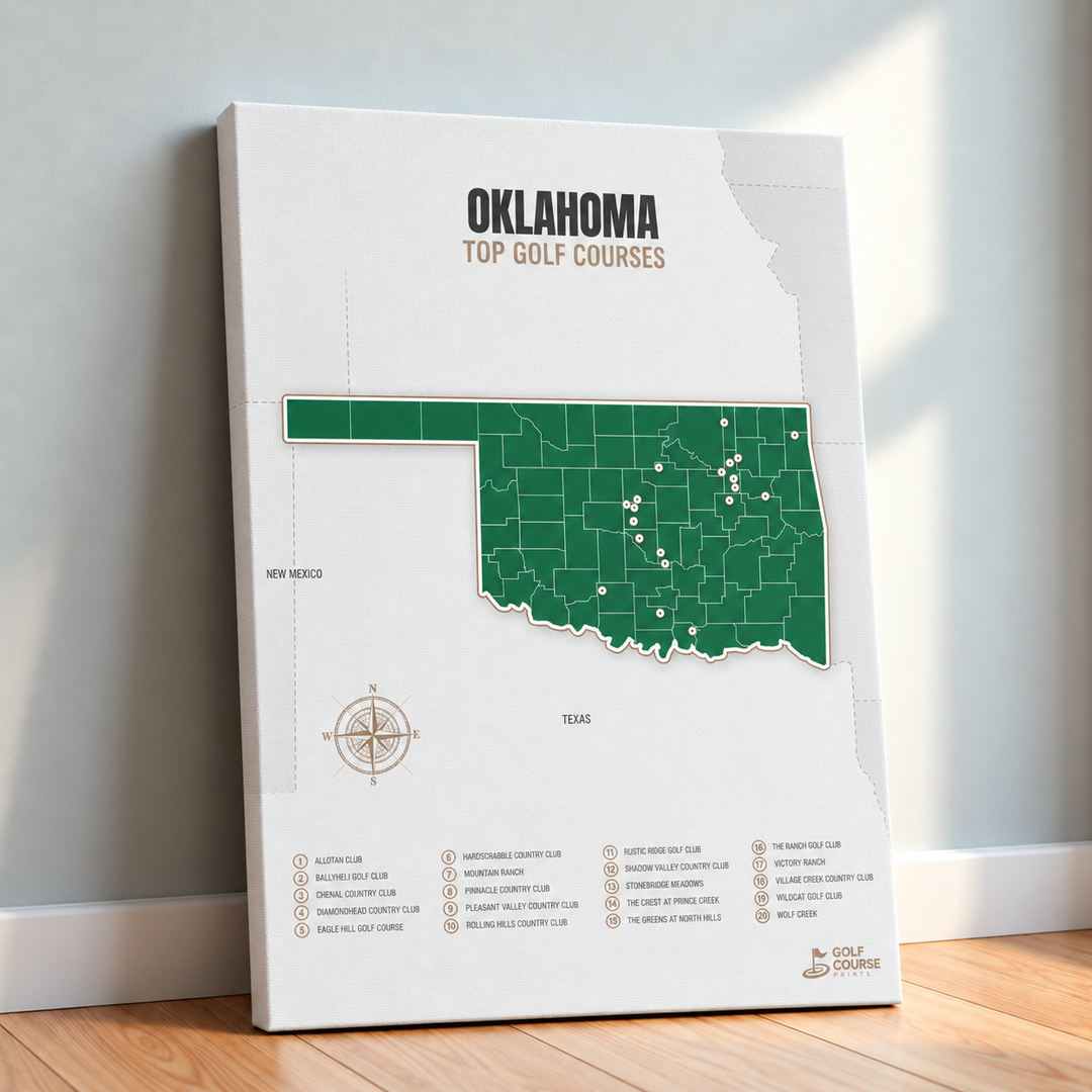 Oklahoma golf courses map in Green - Canvas