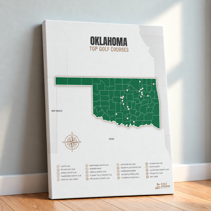 Oklahoma golf courses map in Green - Canvas