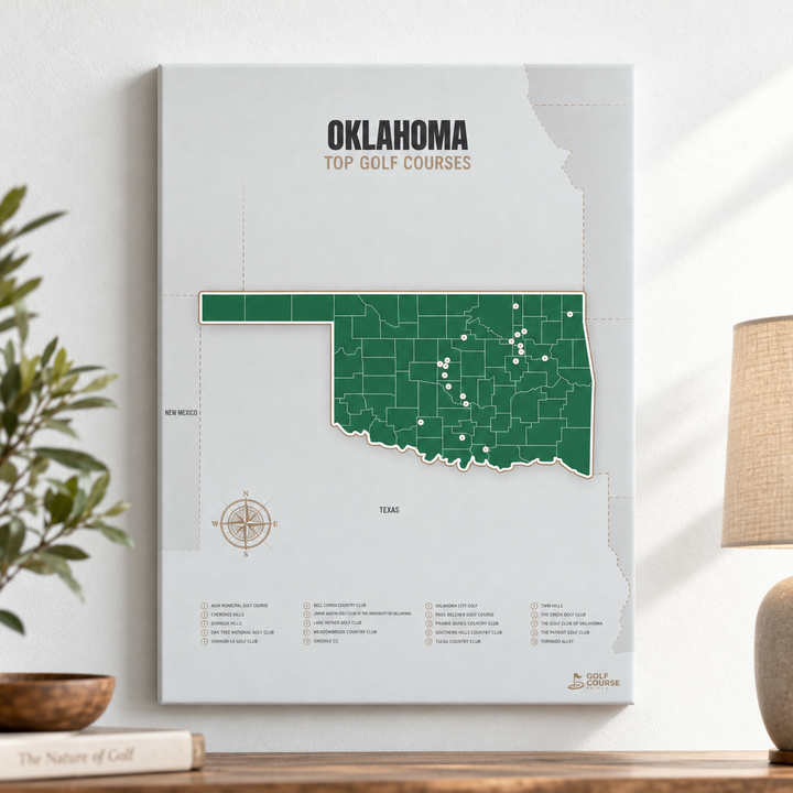 Oklahoma golf courses map in Green - Unframed