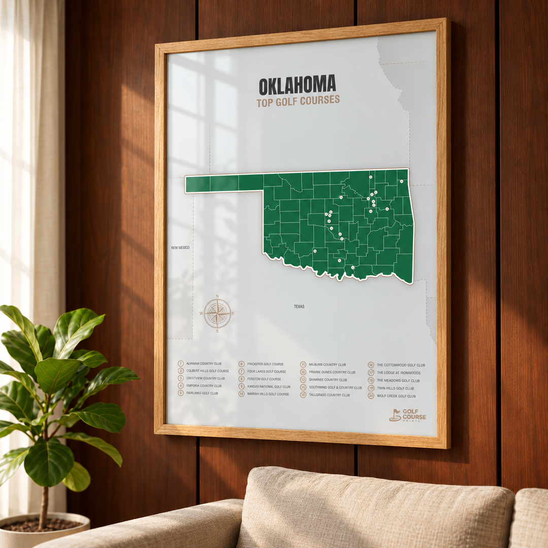 Oklahoma golf courses map in Green - Lifestyle Wall