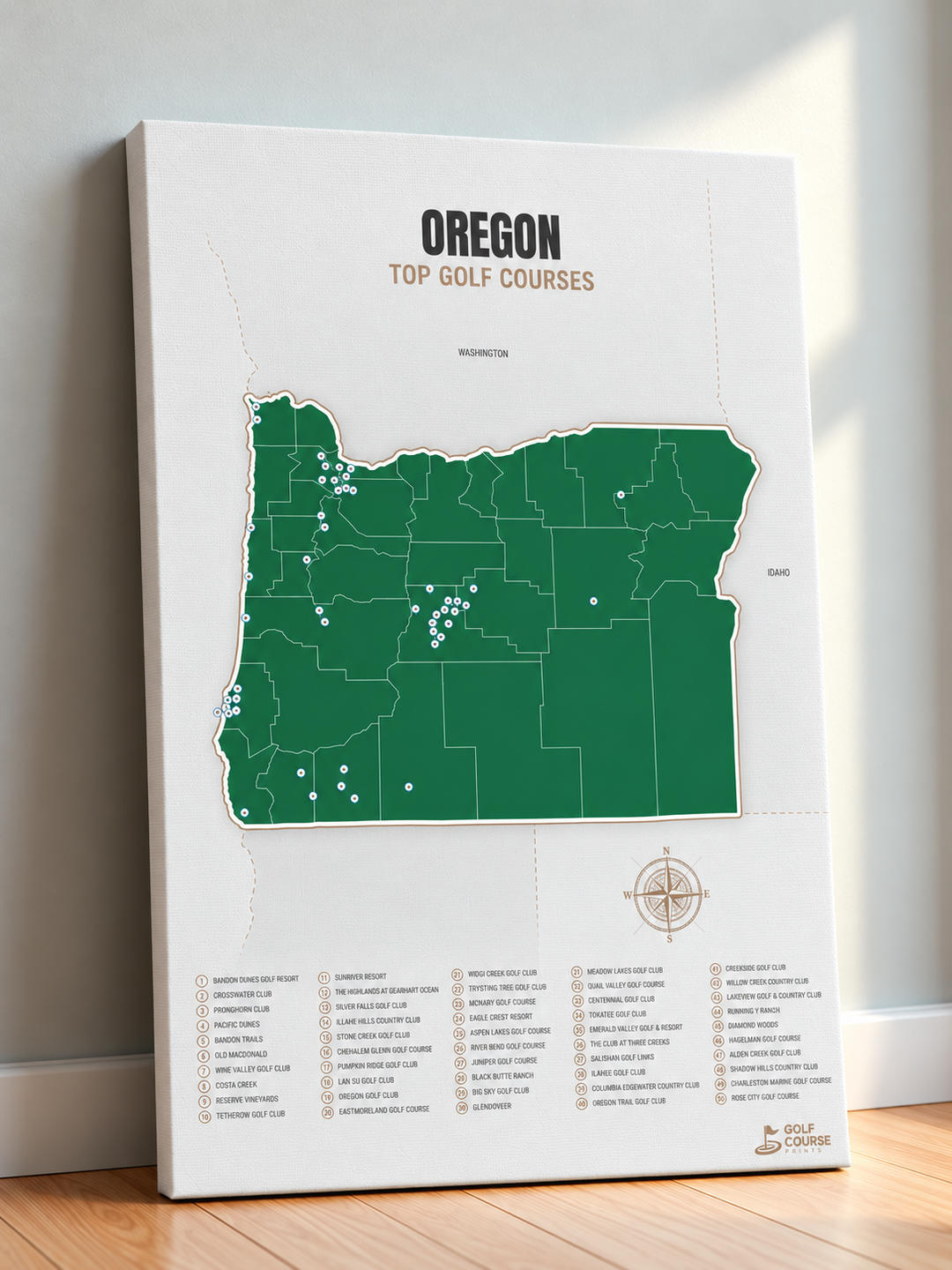 Oregon golf courses map in Green - Canvas