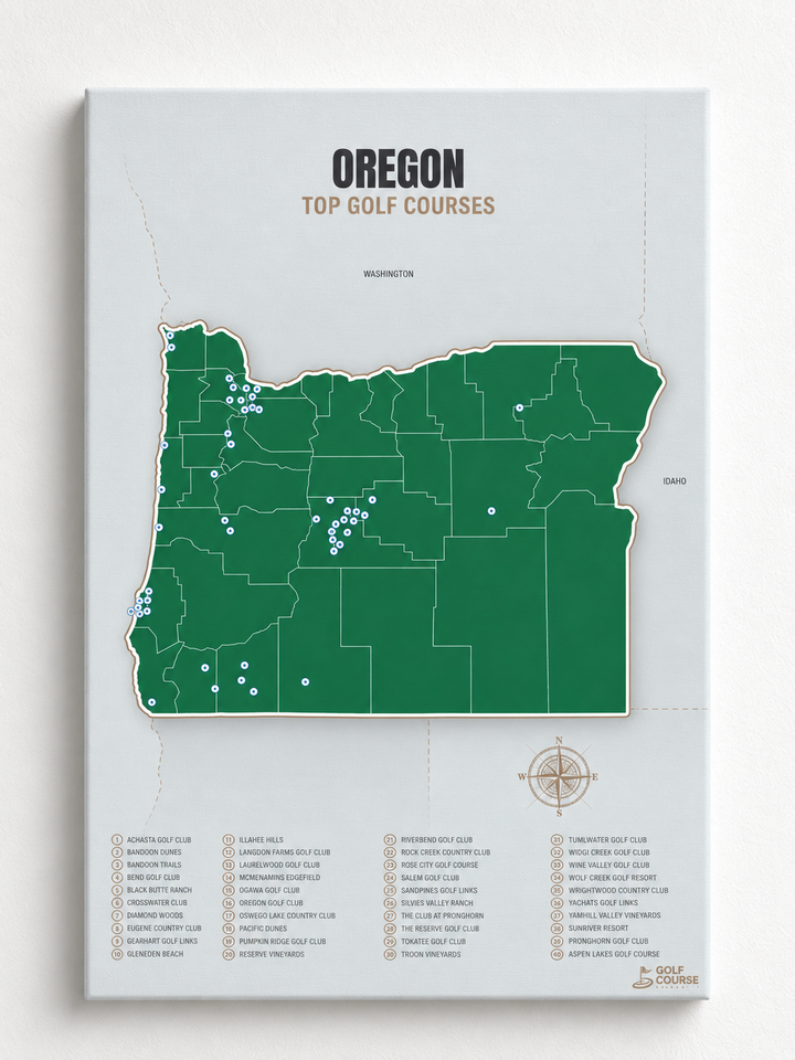 Oregon golf courses map in Green - Unframed