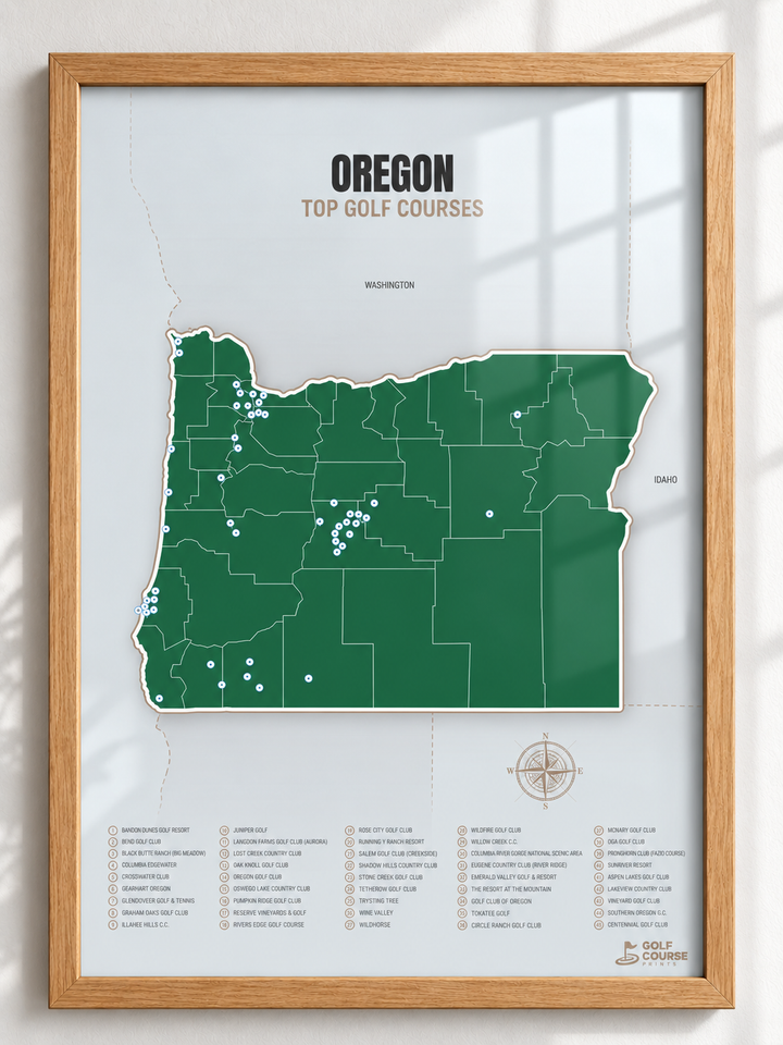 Oregon golf courses map in Green - Wooden Framed