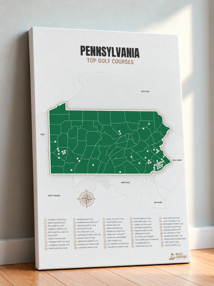 Pennsylvania golf courses map in Green - Canvas