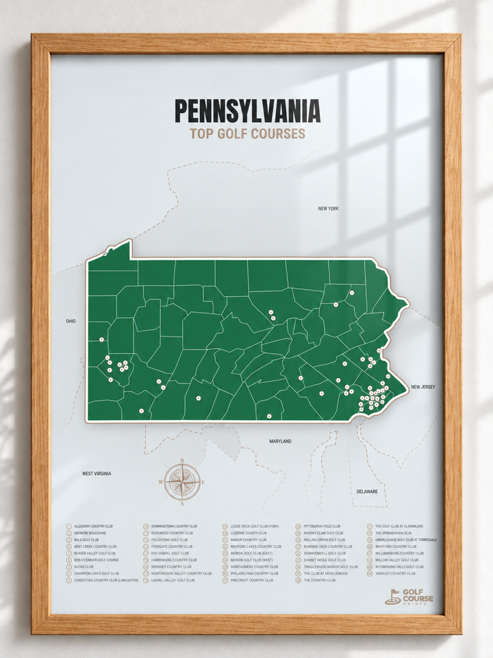 Pennsylvania golf courses map in Green - Wooden Framed