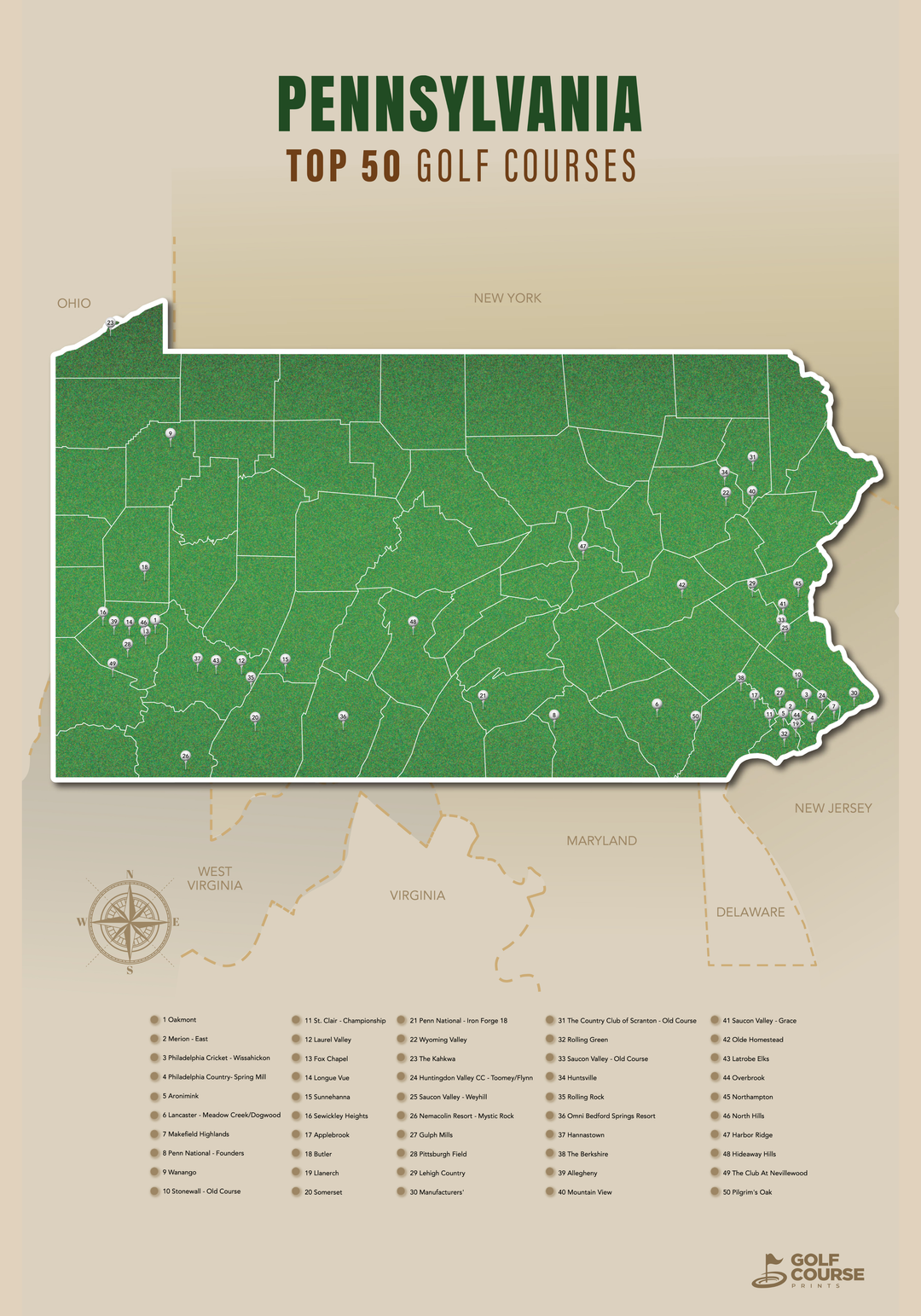 Map of Pennsylvania Golf Courses