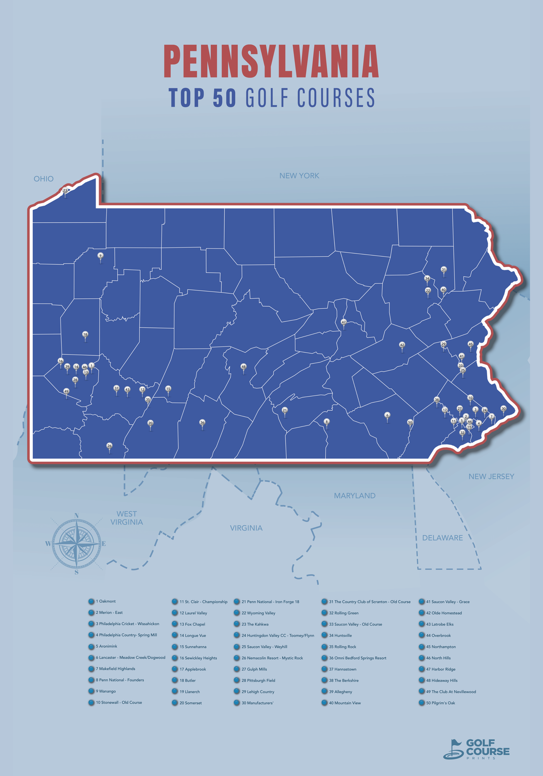 Map of Pennsylvania Golf Courses