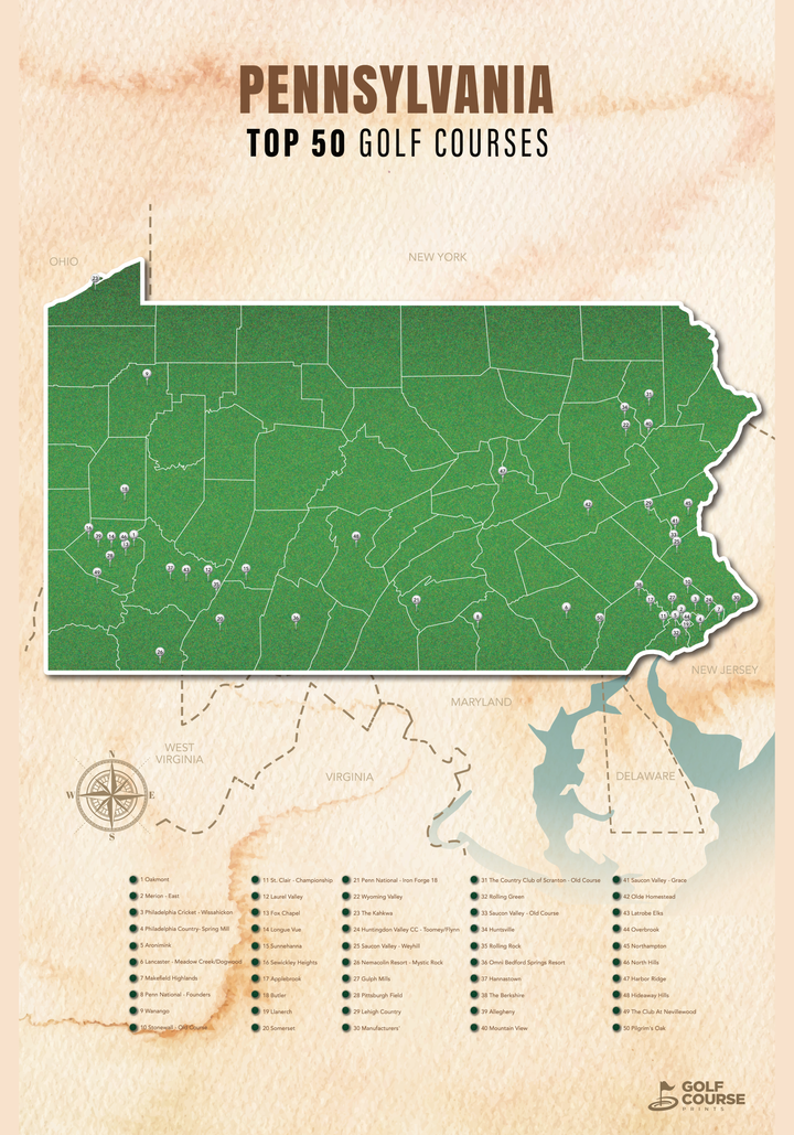 Map of Pennsylvania Golf Courses