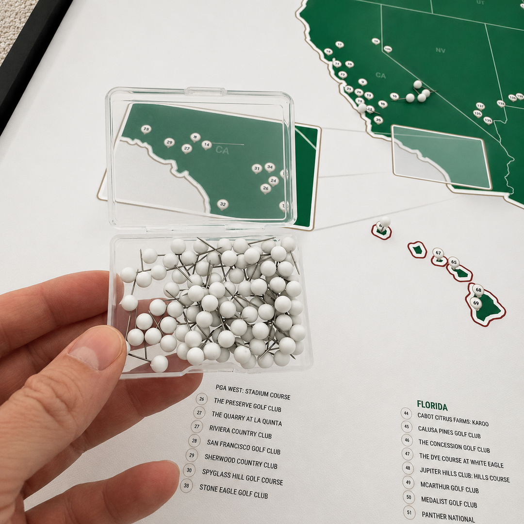 United States Push Pin Map: Top 250 Golf Courses (Green)