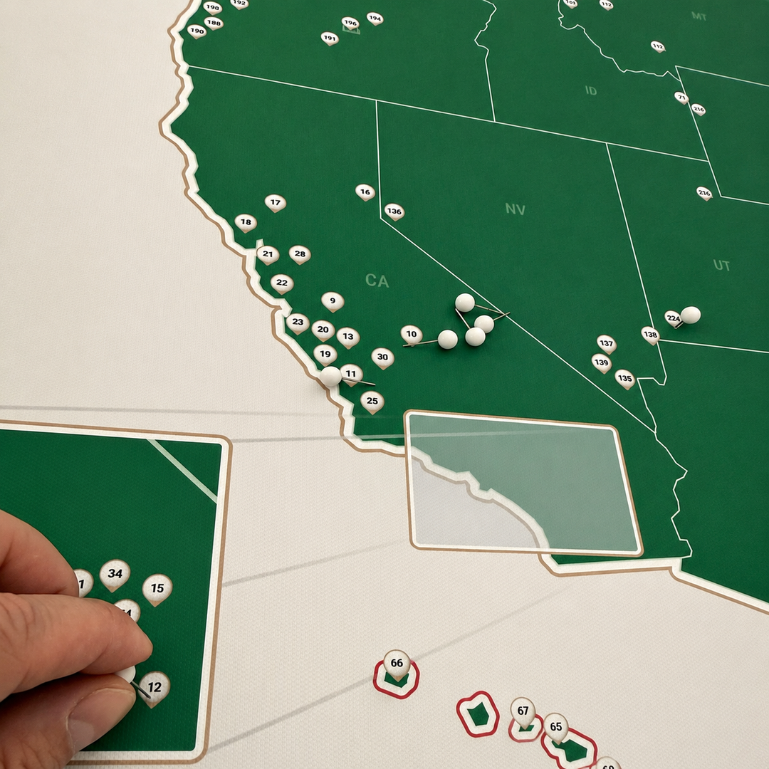 United States Push Pin Map: Top 250 Golf Courses (Green)