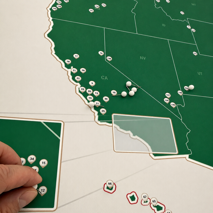 United States Push Pin Map: Top 250 Golf Courses (Blue)