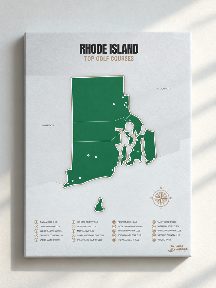 Rhode Island golf courses map in Green - Unframed