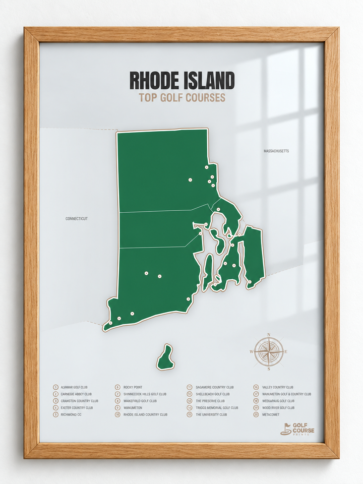 Rhode Island golf courses map in Green - Wooden Framed