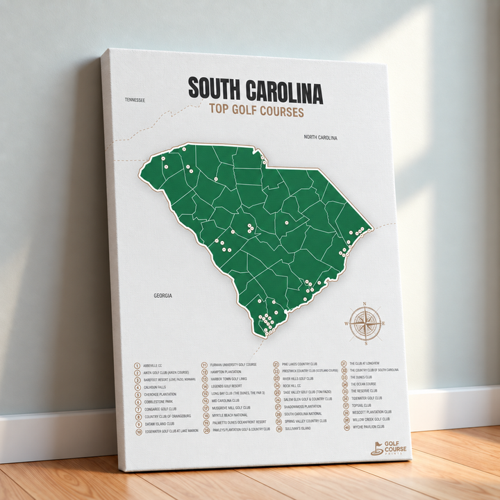 South Carolina golf courses map in Green - Canvas