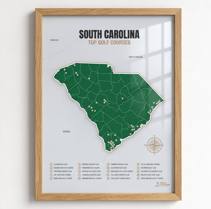 South Carolina golf courses map in Green - Wooden Framed