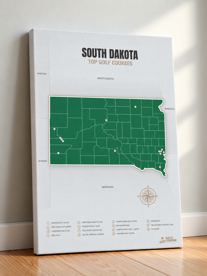 South Dakota golf courses map in Green - Canvas