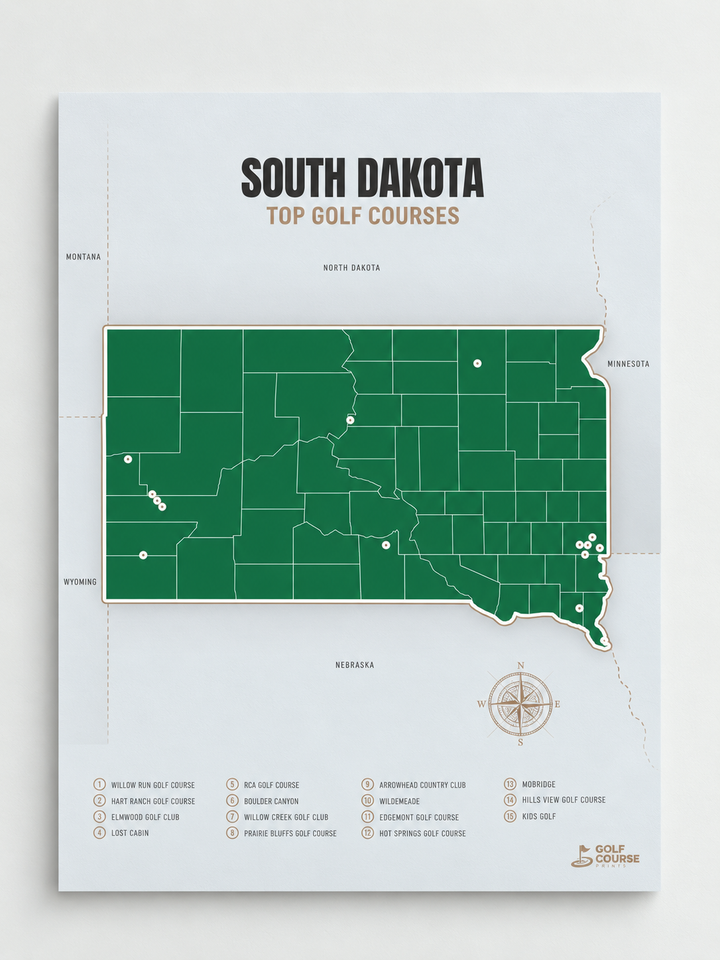 South Dakota golf courses map in Green - Unframed