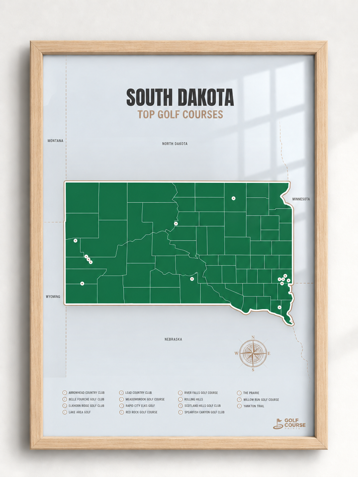 South Dakota golf courses map in Green - Wooden Framed