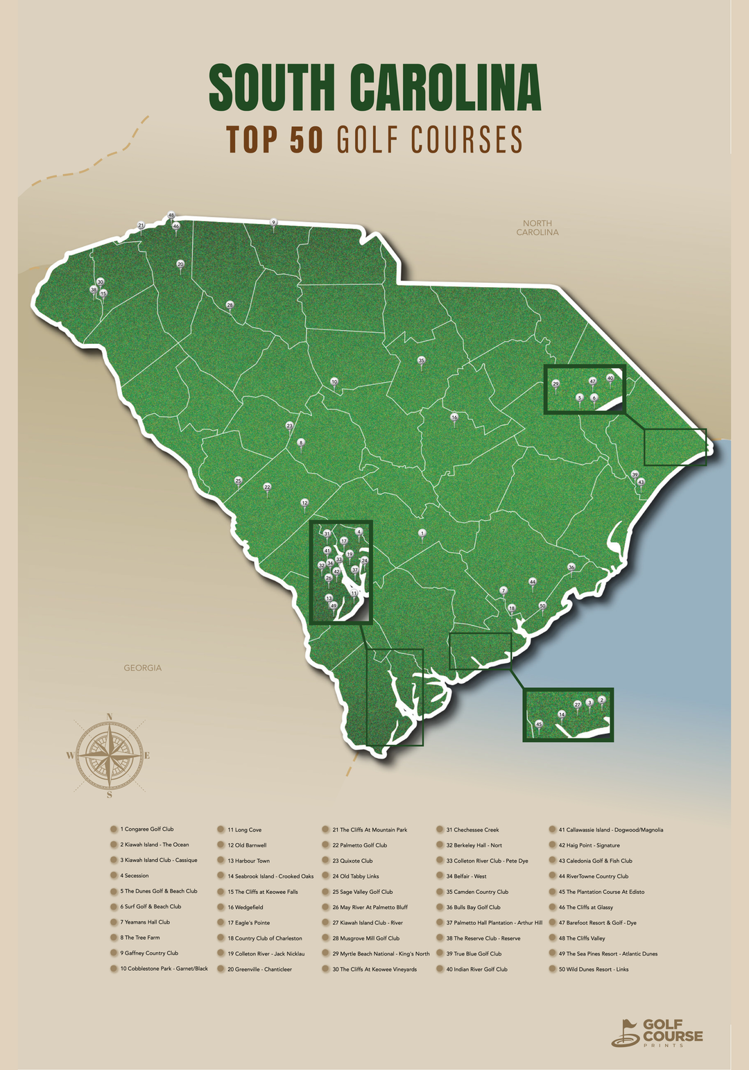 Map of South Carolina Golf Courses