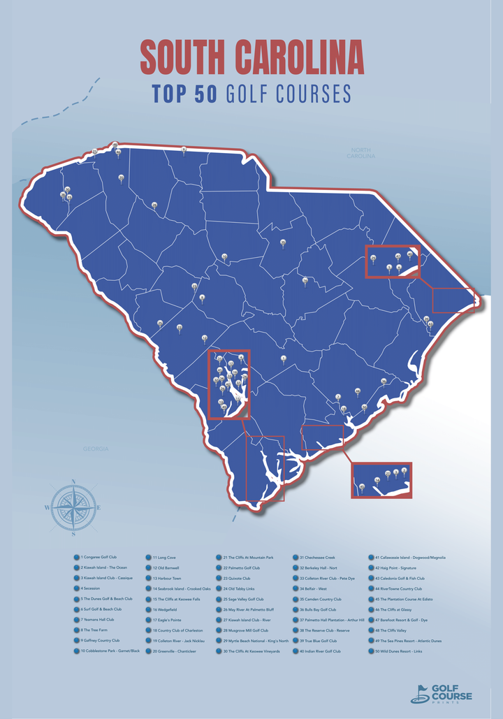 Map of South Carolina Golf Courses