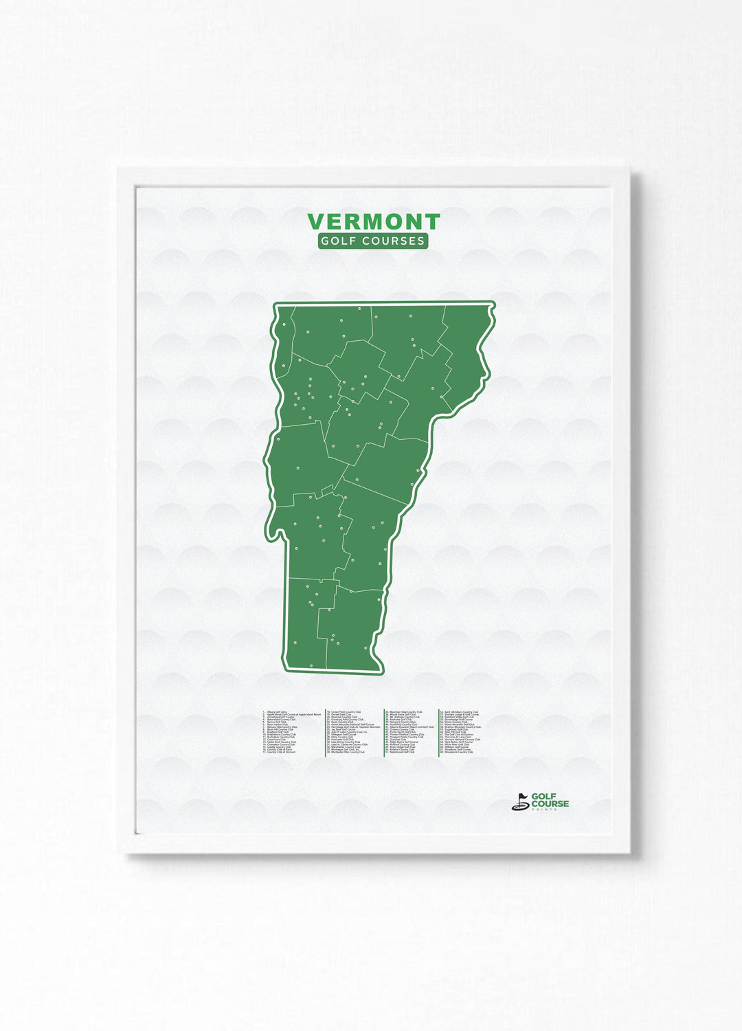 Map of Vermont Golf Courses - Golf Course Prints