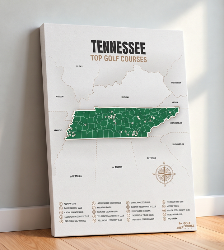 Tennessee golf courses map in Green - Canvas
