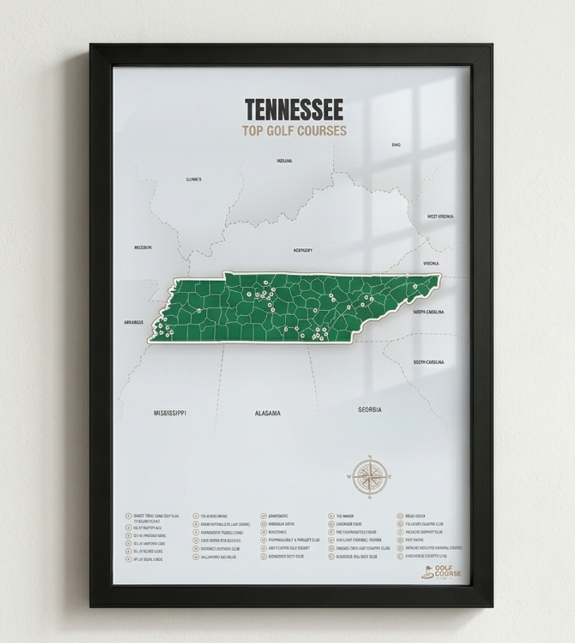 Tennessee golf courses map in Green - Black Framed