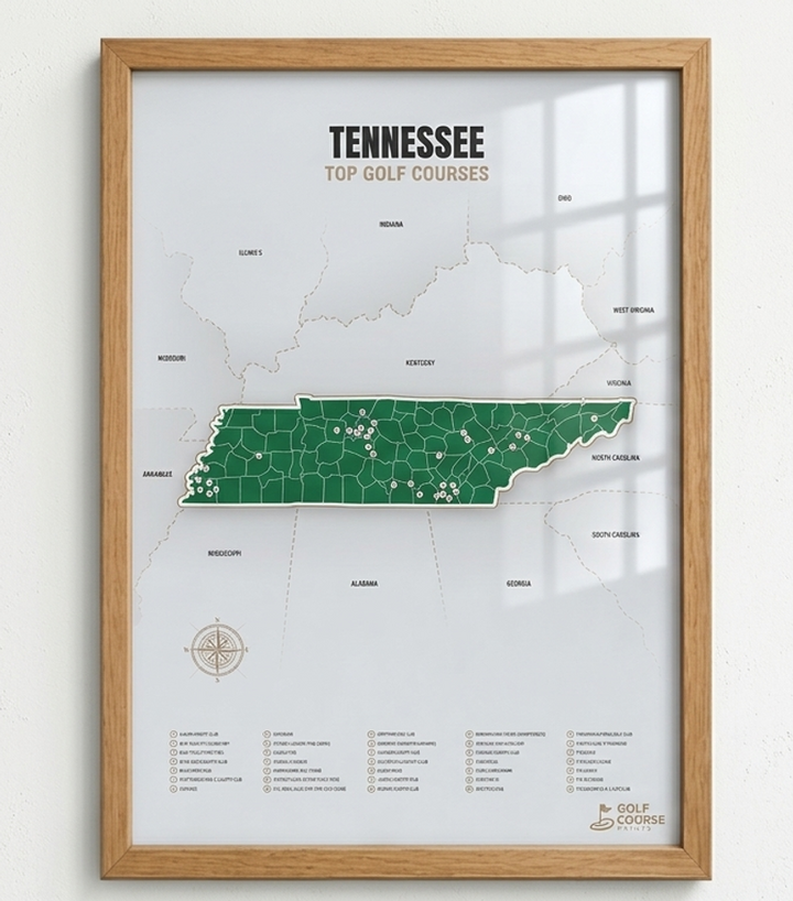 Tennessee golf courses map in Green - Wooden Framed